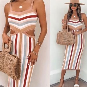 Vici Kaylum Cotton Blend Stripped Cutout MIDI Dress- XS